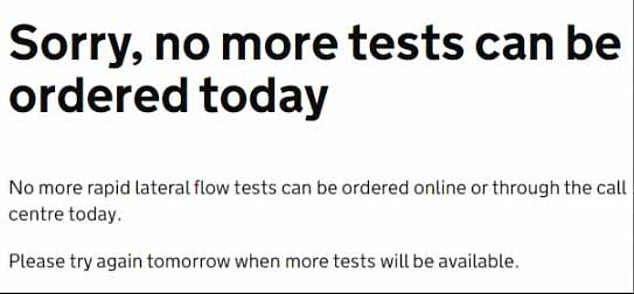 Those attempting to order free supplies on the government site were today told to 'come back tomorrow'